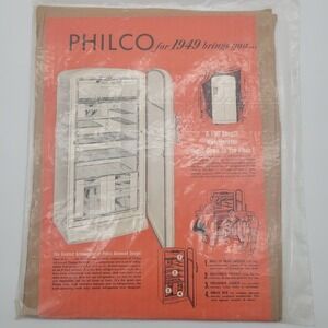 Vintage 1940's Philco Refrigerator 10.5"x14" Magazine 1 Page Ad Ephemera